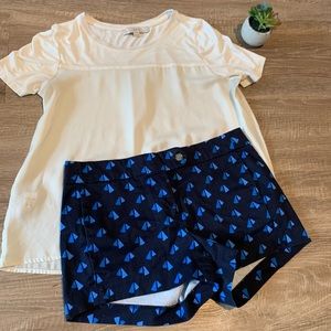 J Crew Blue Printed Stretch Shorts Size 2 EUC